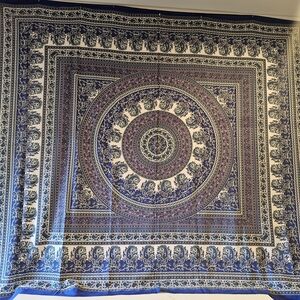 Blue and White Mandala Tapestry